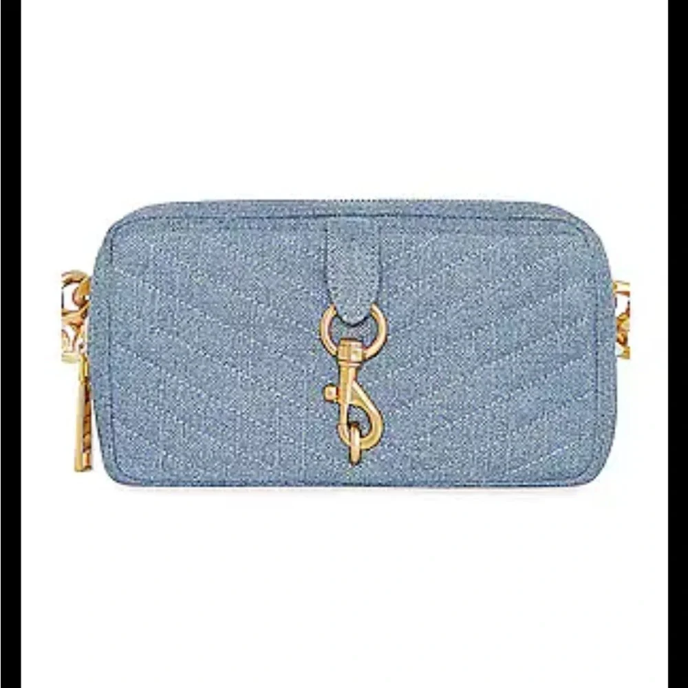 Rebecca Minkoff Eddie Blue Denim Chevron Quilted Gold Chain Belt Bag NWT